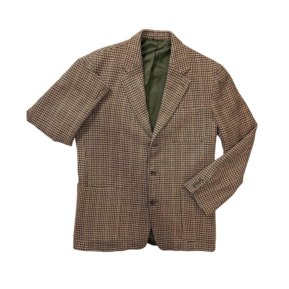 J.Crew Mens 40R Wool Houndstooth Blazer Sport Coat Brown Made in USA 3 Button